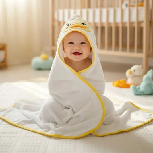 100% Cotton Duck Baby Hooded Towel & Swaddle Blanket Joy Gift London