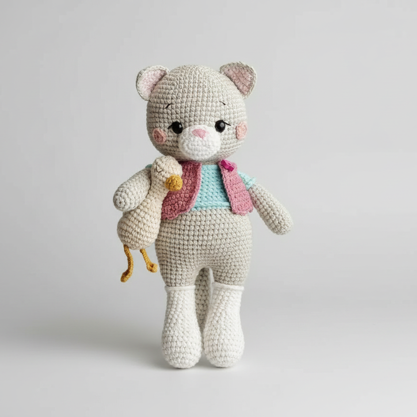 Crochet Cute Bunny Rattle and Bunny Ear Baby Booties Gift Set 2pc White/Red Joy Gift London