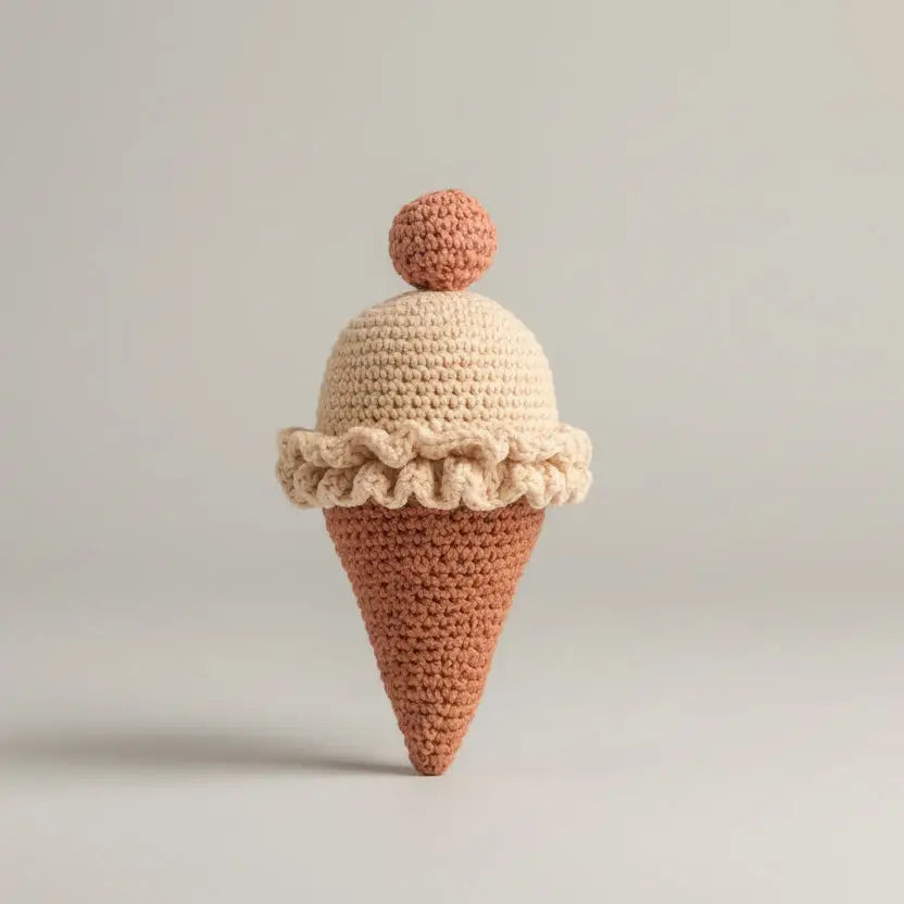 Crochet Cute Ice Cream Rattle Toy with Bell Joy Gift London