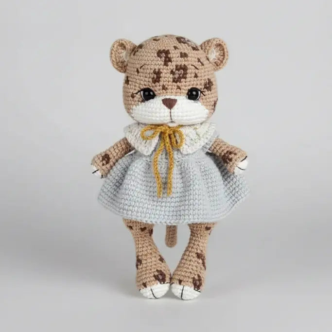 Crochet Cute Tiger with Fancy Blue Dress Toy Joy Gift London