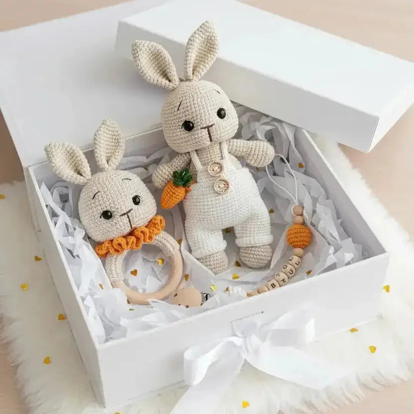 Crochet Cute White Bunny with carrot Joy Gift London