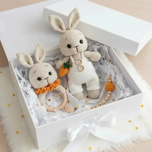 Crochet Cute White Bunny with carrot Joy Gift London
