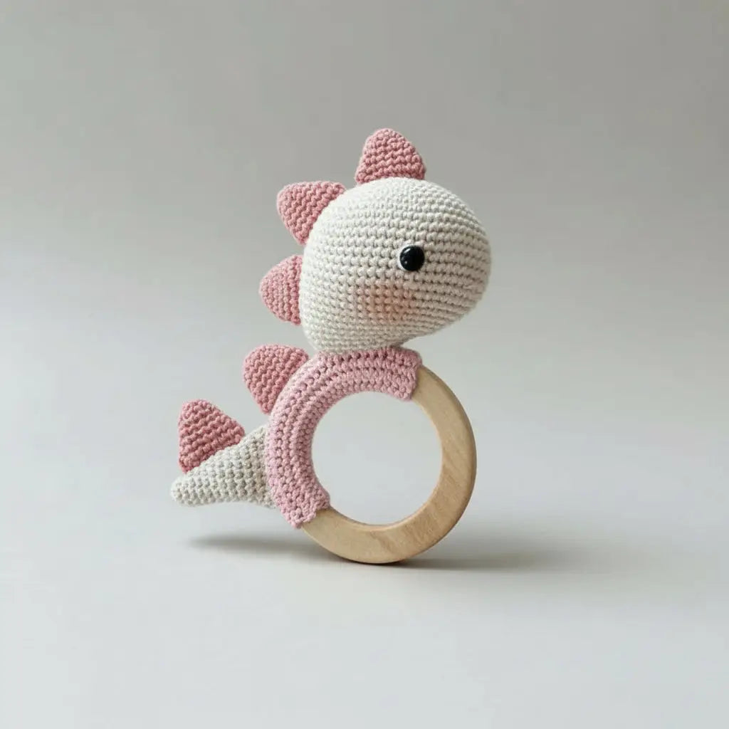 Crochet Dino Rattle Toy with Bell Joy Gift London