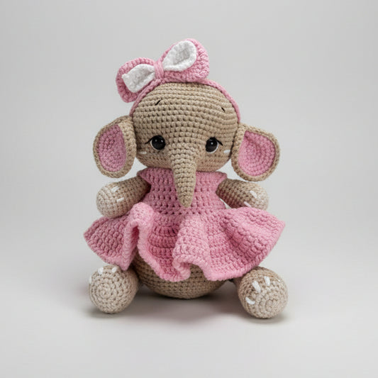 Crochet Elephant with Fancy Pink Dress Toy Joy Gift London