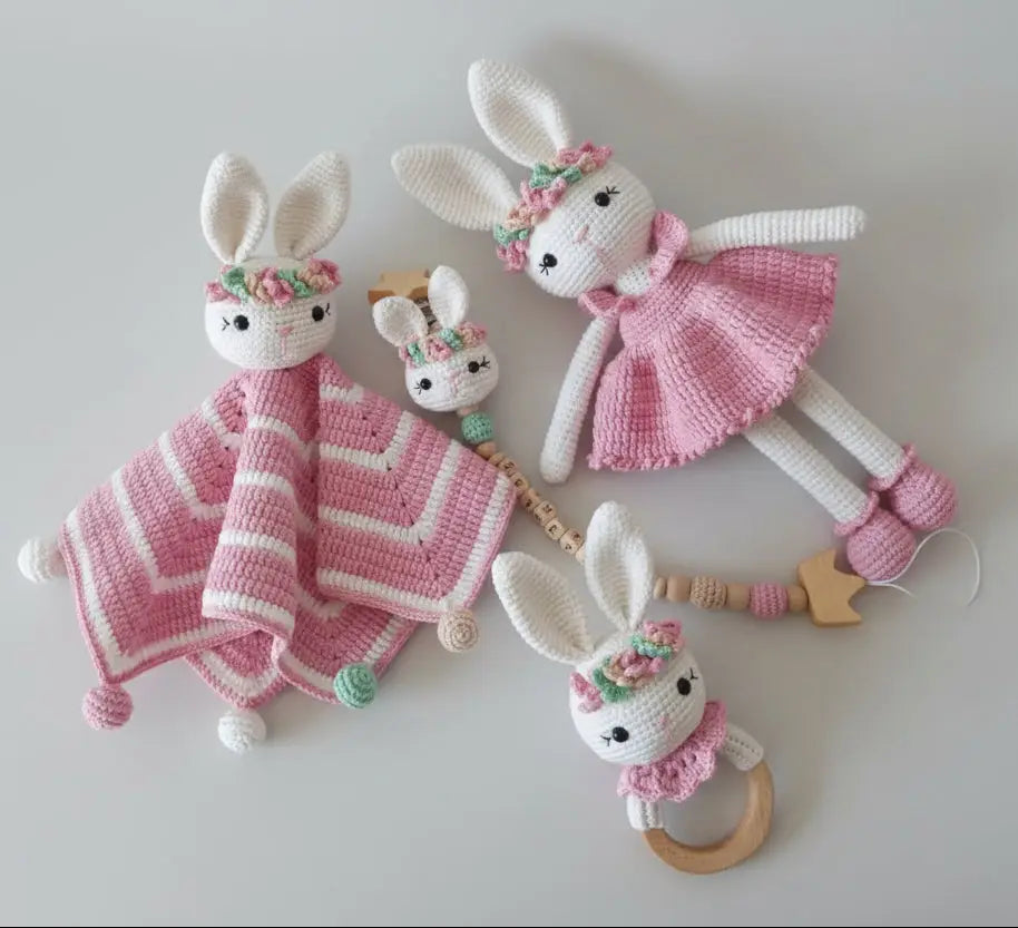 Handmade Crochet Bunny Girl Doll Toy in Dress Joy Gift London