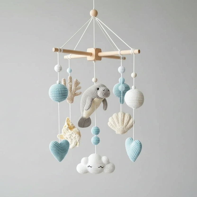 Crochet Ocean Animals Baby Mobile – Platypus & Manatee Theme 🐳 Joy Gift London