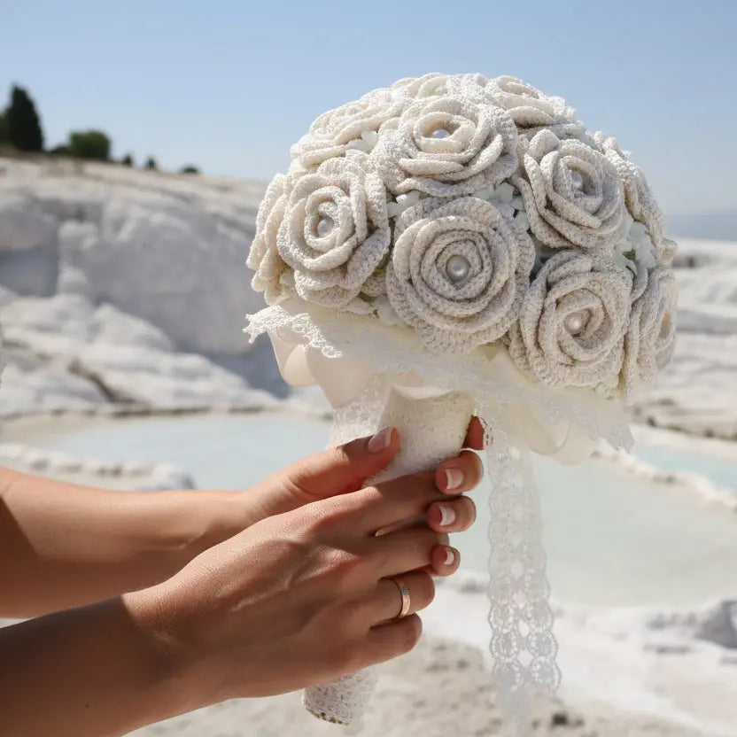 Forever Blooms – Handcrafted White Crochet Wedding Bouquet (Copy) Joy Gift London