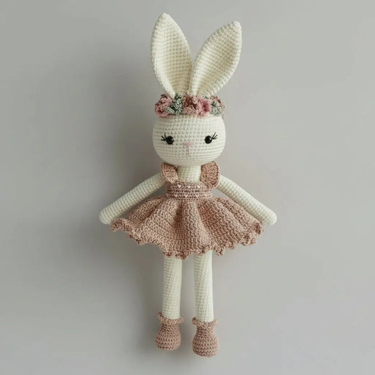 Handmade Crochet Bunny Girl Doll with Fancy Dress Joy Gift London