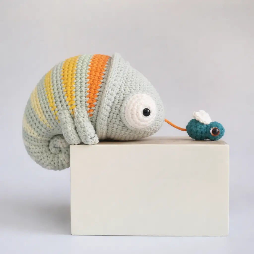Handmade Crochet Cute Chameleon Toy Joy Gift London