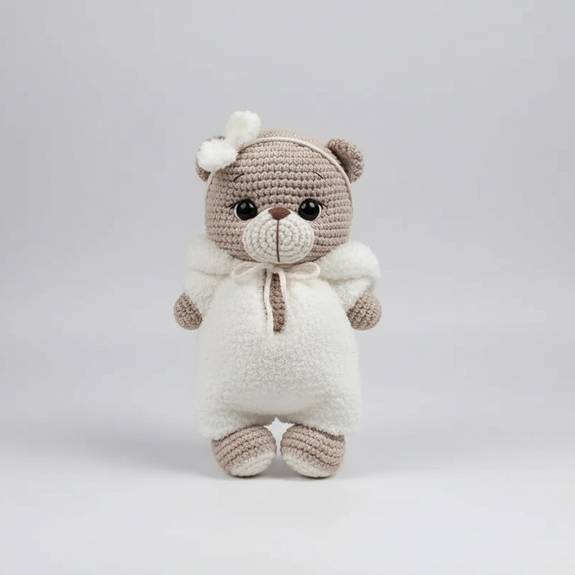 Handmade Crochet Pink Kitten Toy with Heart Joy Gift London