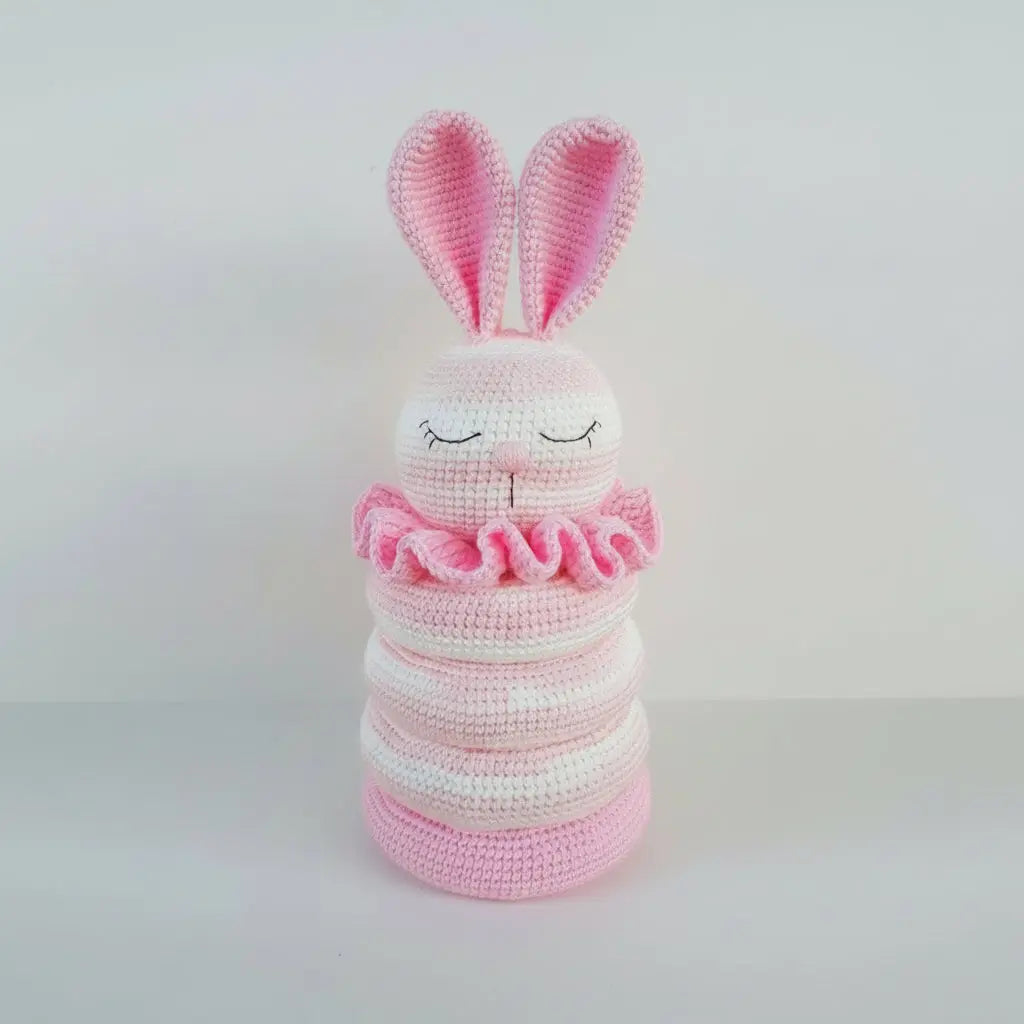Handmade Crochet Ringstacker - Cute Pink Bunny Stacking Toy Joy Gift London
