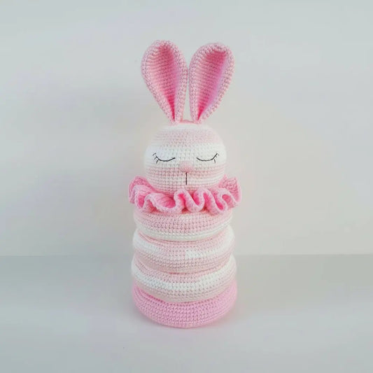 Handmade Crochet Ringstacker - Cute Pink Bunny Stacking Toy Joy Gift London