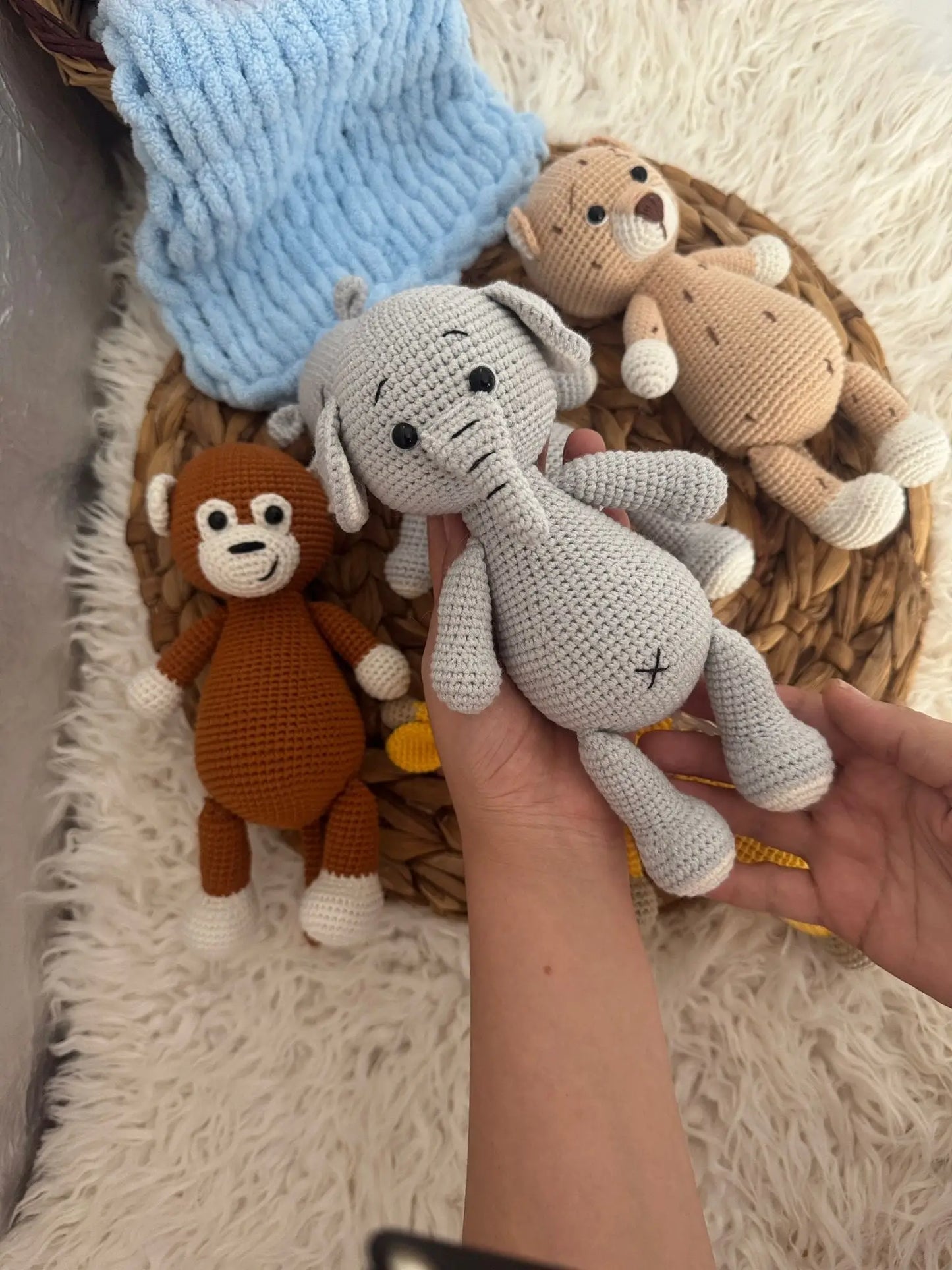 Handmade Crochet Safari Animals - Zebra, Elephant, Monkey, Tiger, Lion, Giraffe, Hippo, Leopar - Joy Gift London