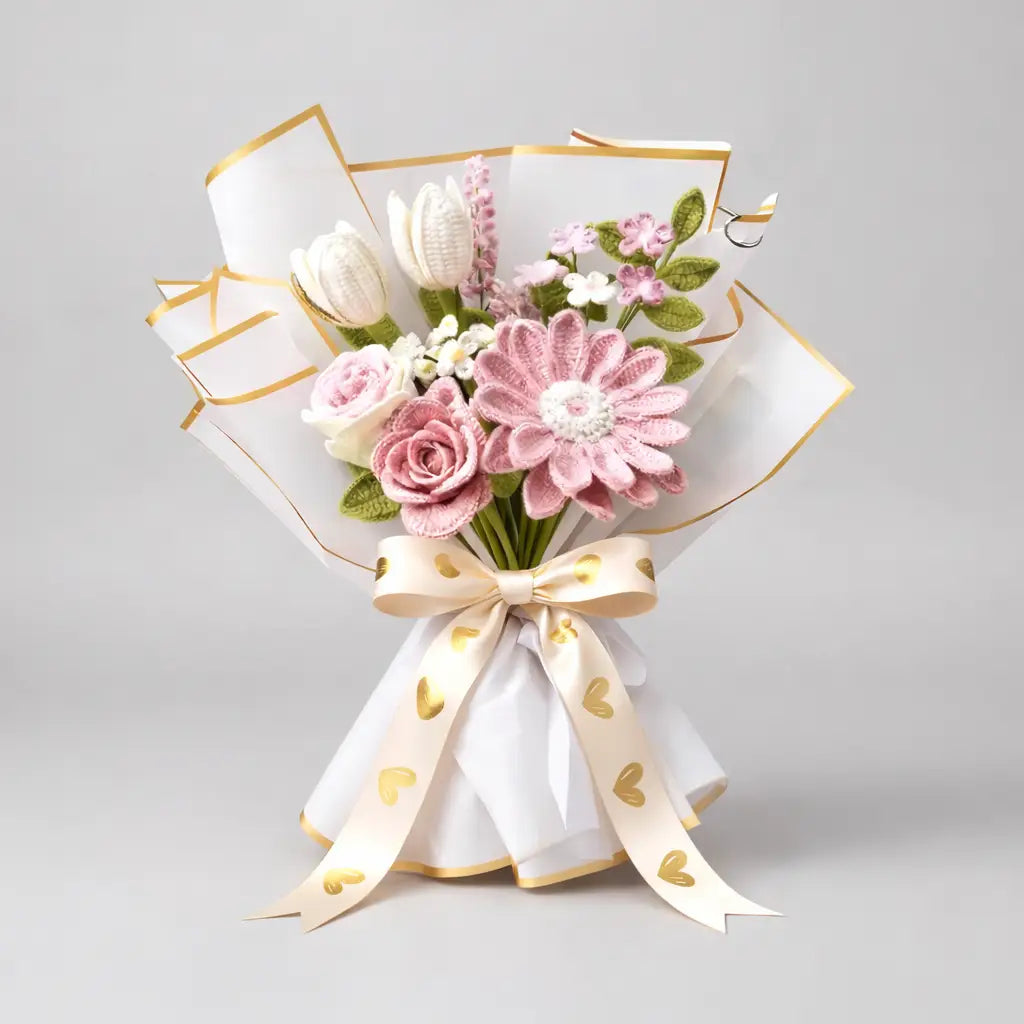 Handmade Crocheted Flowers Bouquet - Pink Joy Gift London