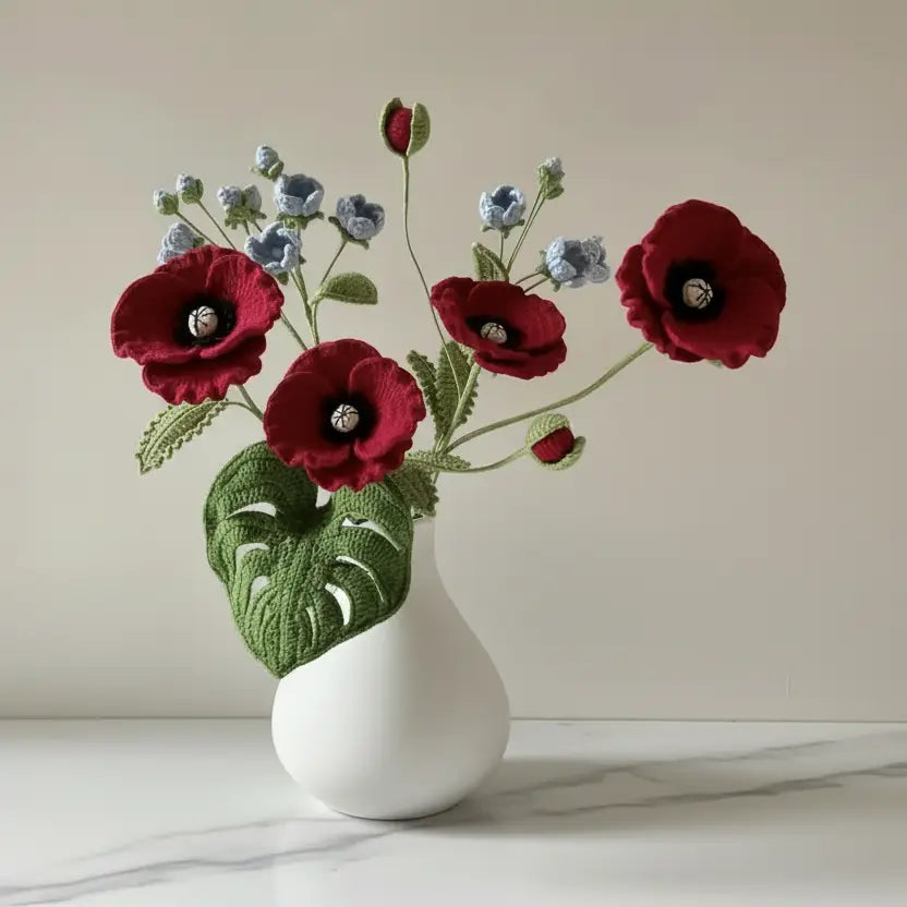Handmade Crocheted Poppy Bouquet Joy Gift London