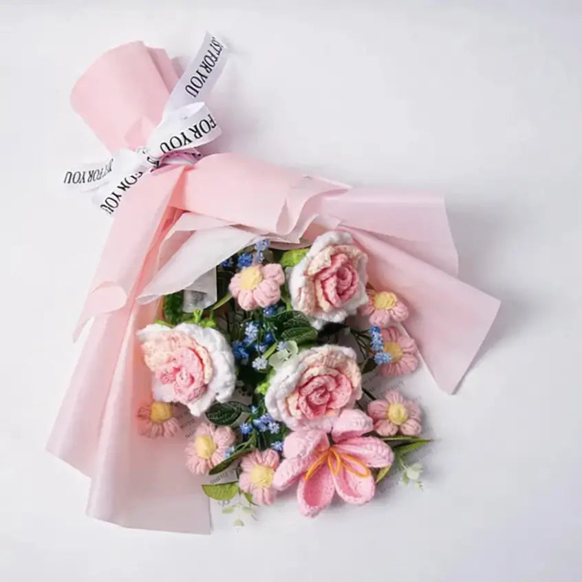 Handmade Crocheted Roses, Tulips and flowers Bouquet Joy Gift London