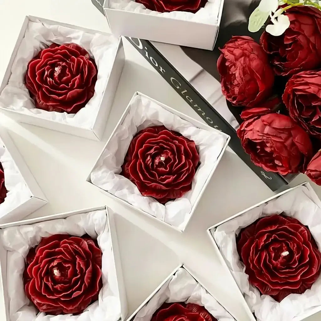Handmade Red Peony Candle Gift Joy Gift London