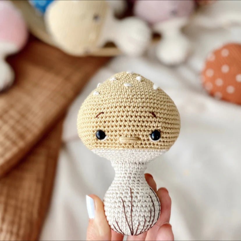 Crochet Cute Mushroom Rattle Toy with Bell - Joy Gift London