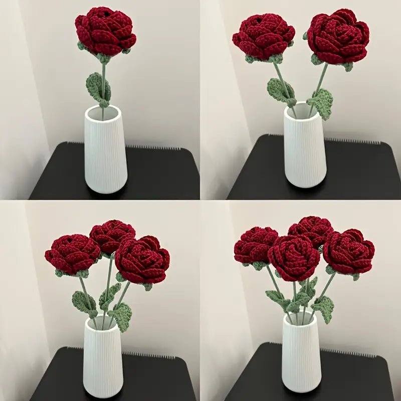 Handmade Crocheted Red Rose Bouquet🌹💐 5pc - Joy Gift London