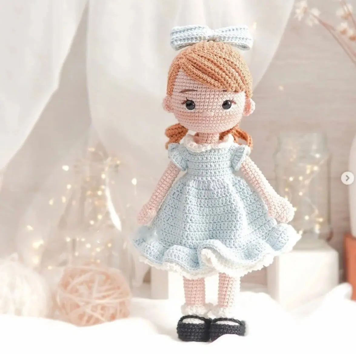 Crochet Little Girl Doll in Blue Dress - Handmade Toy for Kids - Joy Gift London