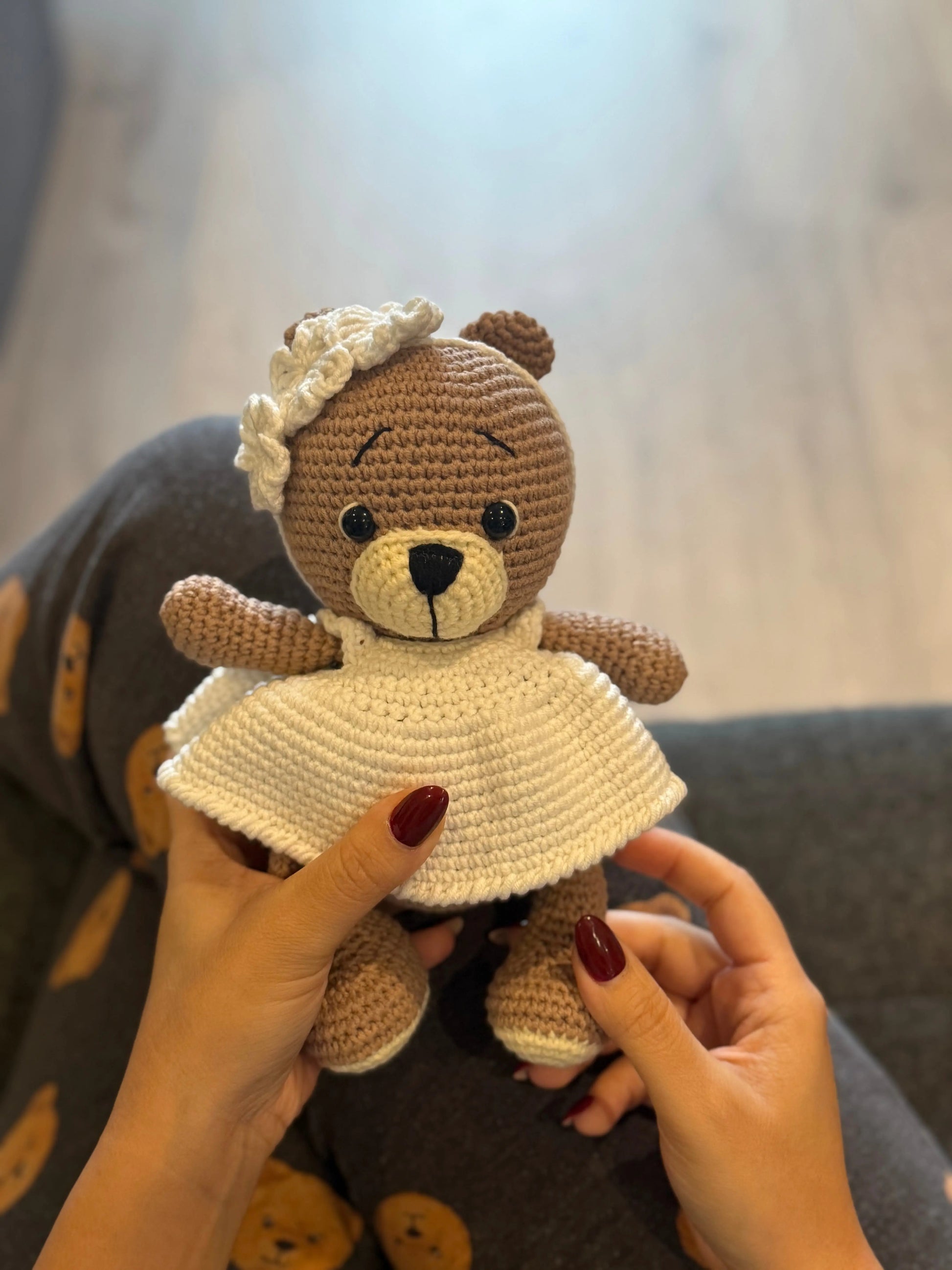 Crochet Teddy Bear in White Dress Toy TrendyToy