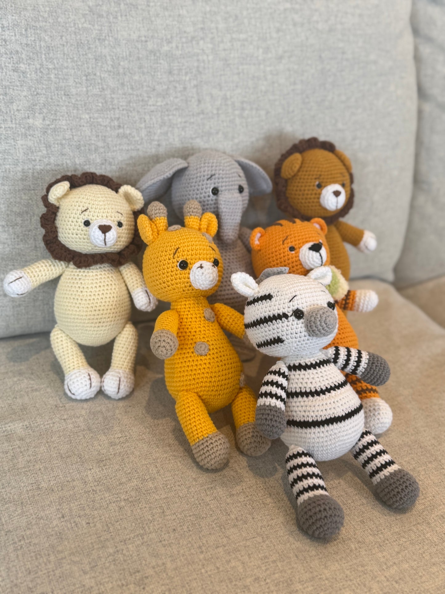 Animaux de safari faits à la main au crochet