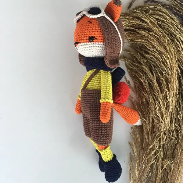 Crochet Pilot Fox Boy Toy - Joy Gift London