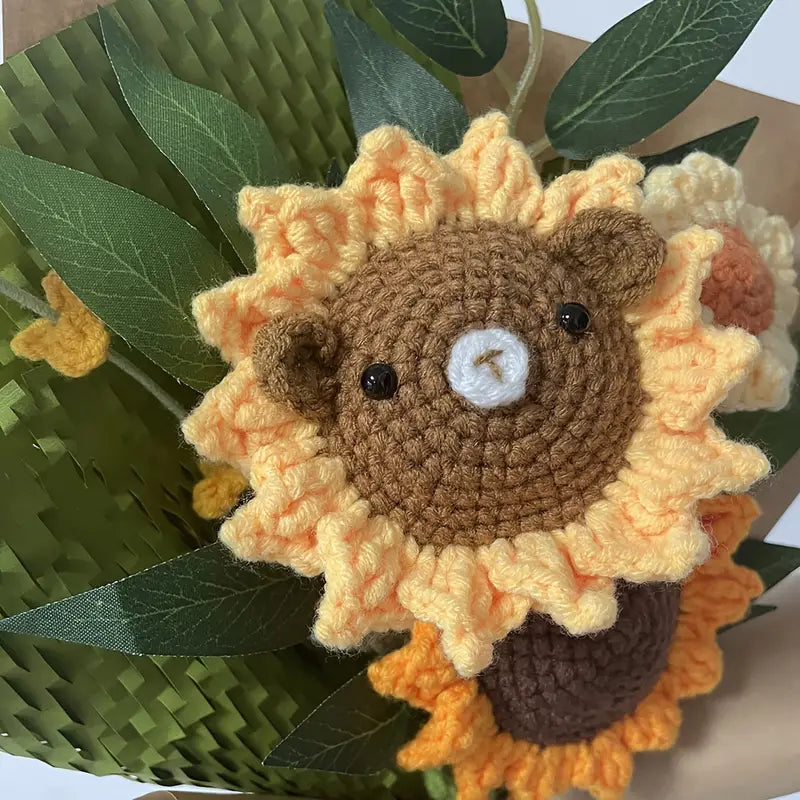 Handmade Crocheted Sunflower and Bear Bouquet