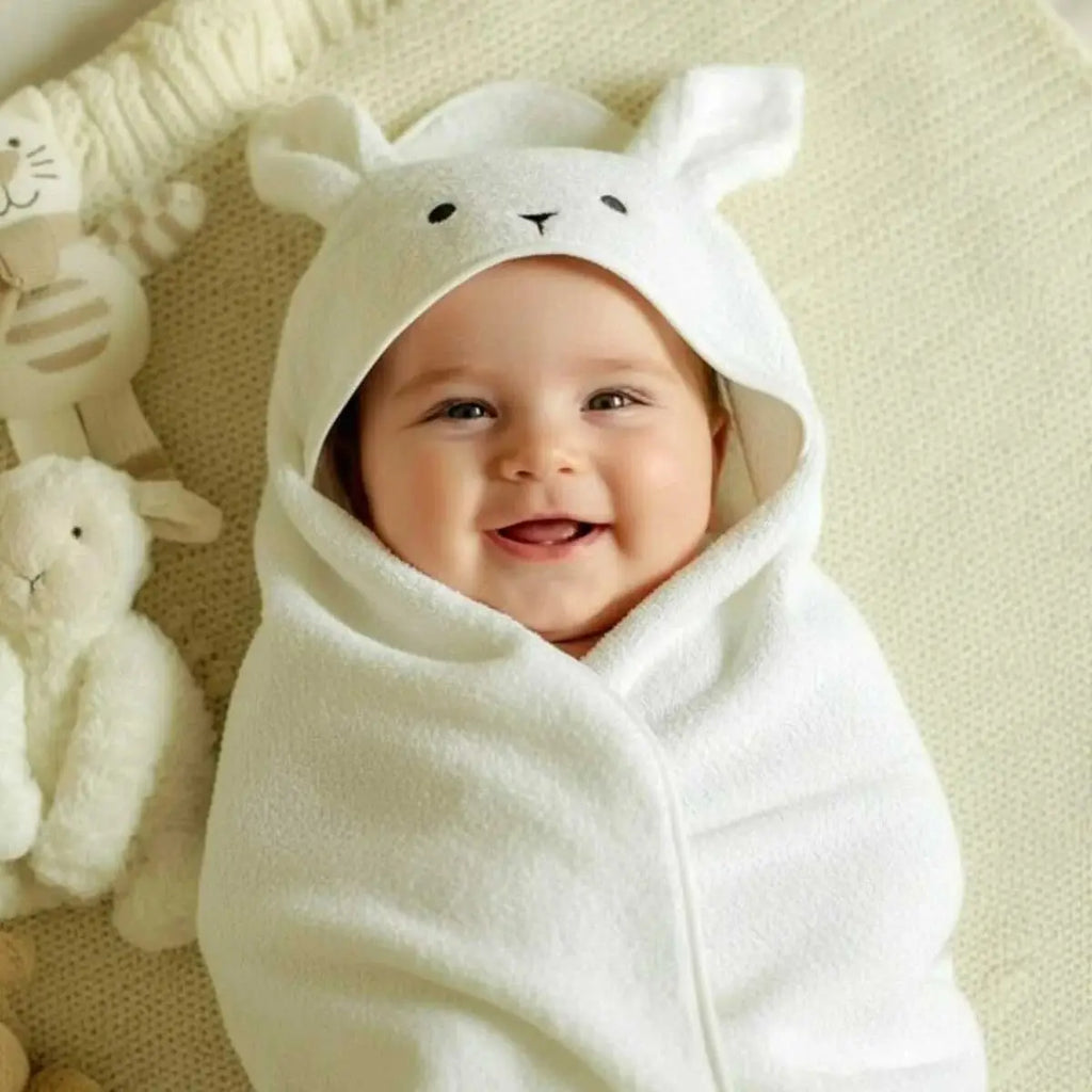 100% Cotton Bunny Baby Hooded Towel & Swaddle Blanket (Unisex Newborn Gift)  Joy Gift London