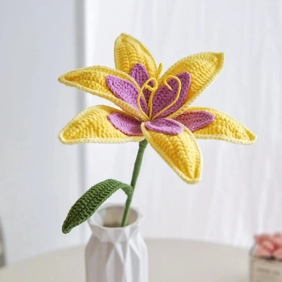 Handmade Crocheted Yellow and Purple Crochet Lily Flower Joy Gift London