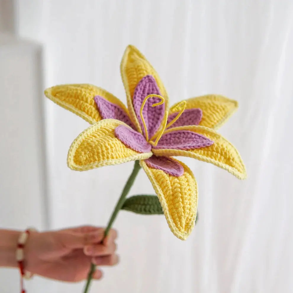 Handmade Crocheted Yellow and Purple Crochet Lily Flower Joy Gift London