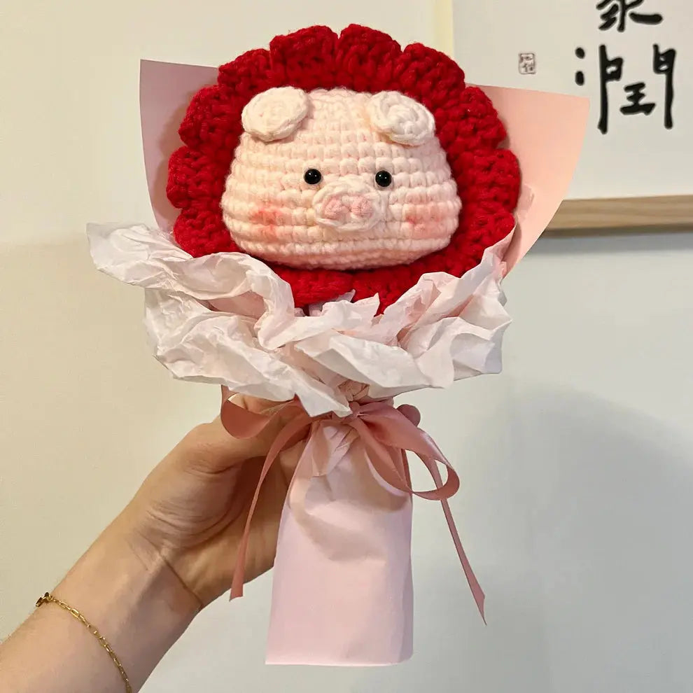 Handmade Crocheted Cute Pig Bouquet Joy Gift London