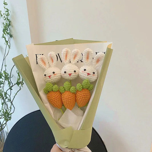 Handmade Crocheted Cute Bunny Carrot Bouquet Joy Gift London