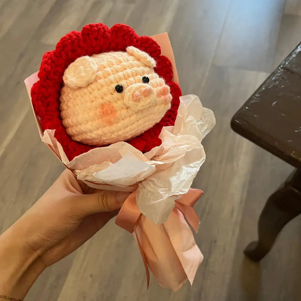 Handmade Crocheted Cute Pig Bouquet Joy Gift London