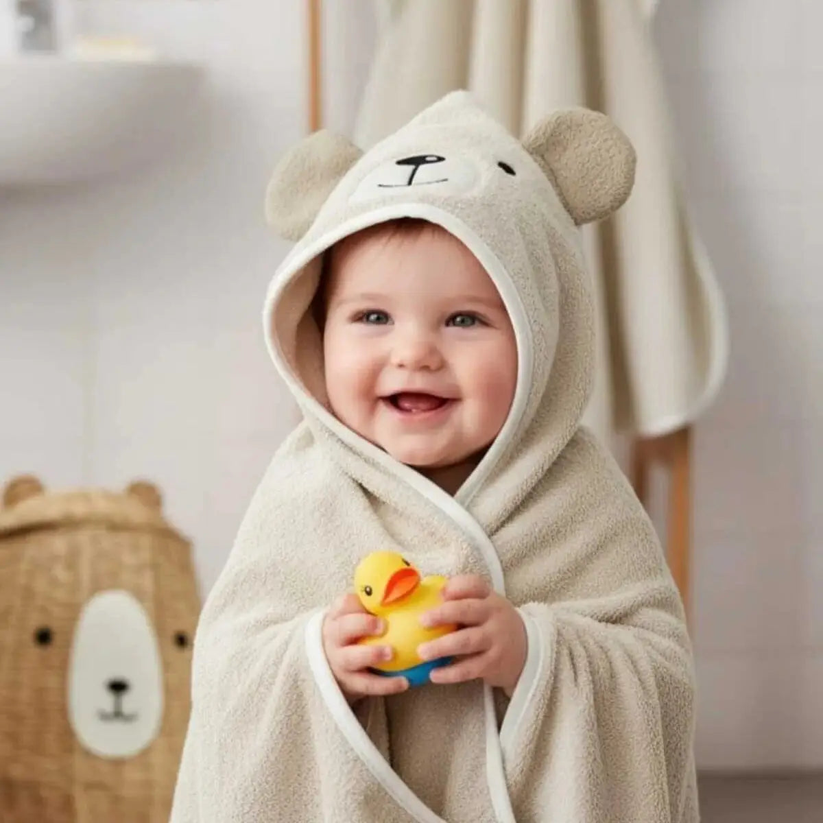 100% Cotton Bear Baby Hooded Towel & Swaddle Blanket  Joy Gift London