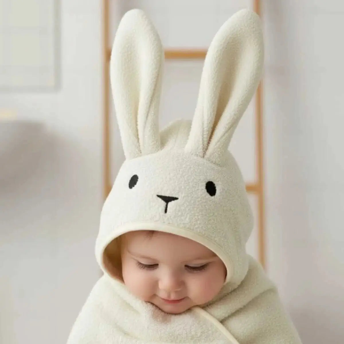 100% Cotton Bunny Baby Hooded Towel & Swaddle Blanket (Unisex Newborn Gift)  Joy Gift London