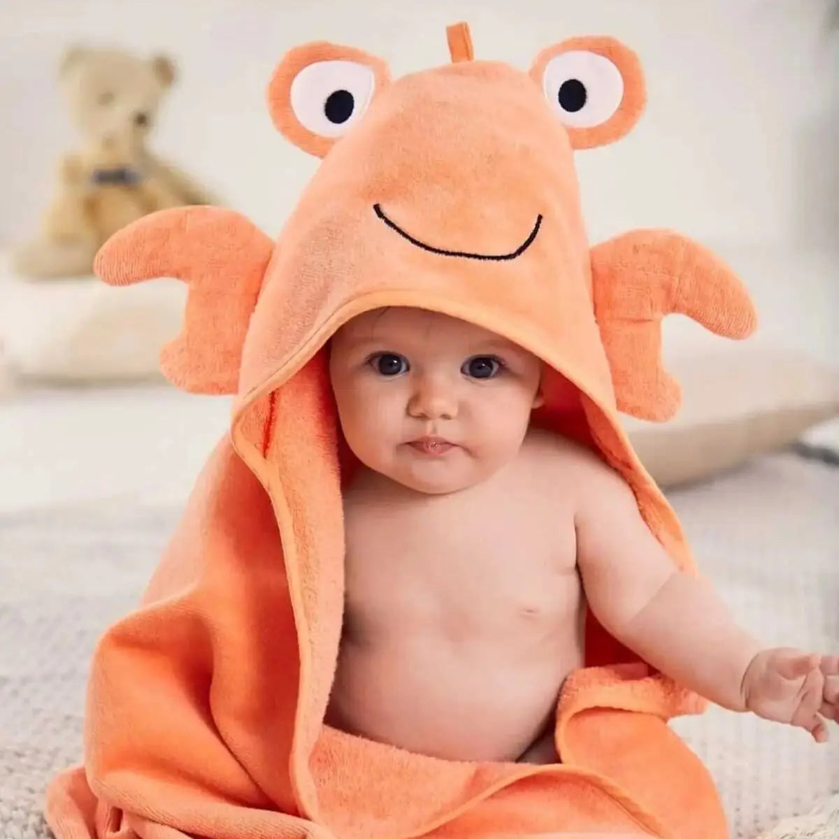 100% Cotton Crab Baby Hooded Towel & Swaddle Blanket  Joy Gift London