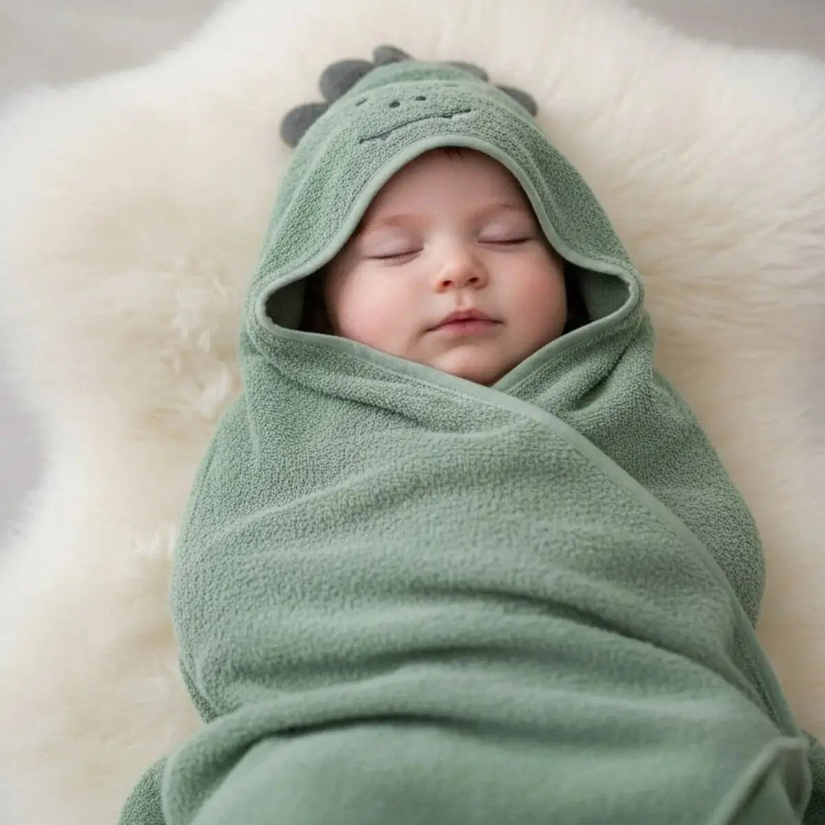 100% Cotton Dinosaur Baby Hooded Towel & Swaddle Blanket – Dark Green (Unisex Newborn Gift)  Joy Gift London