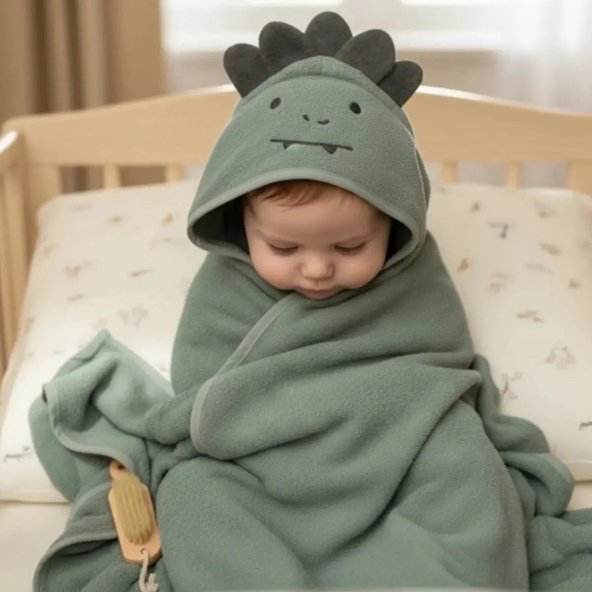 100% Cotton Dinosaur Baby Hooded Towel & Swaddle Blanket – Dark Green (Unisex Newborn Gift)  Joy Gift London