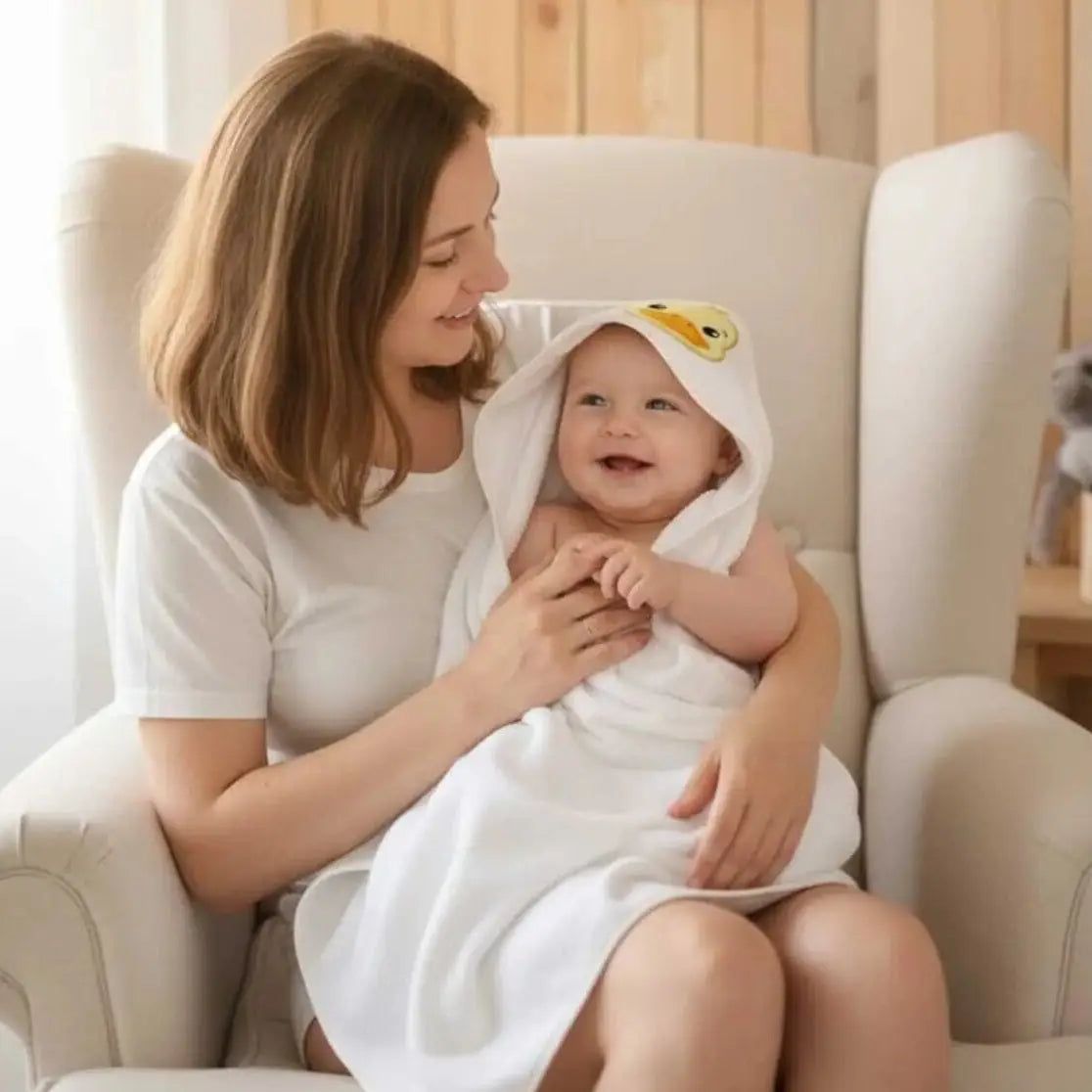 100% Cotton Duck Baby Hooded Towel & Swaddle Blanket  Joy Gift London