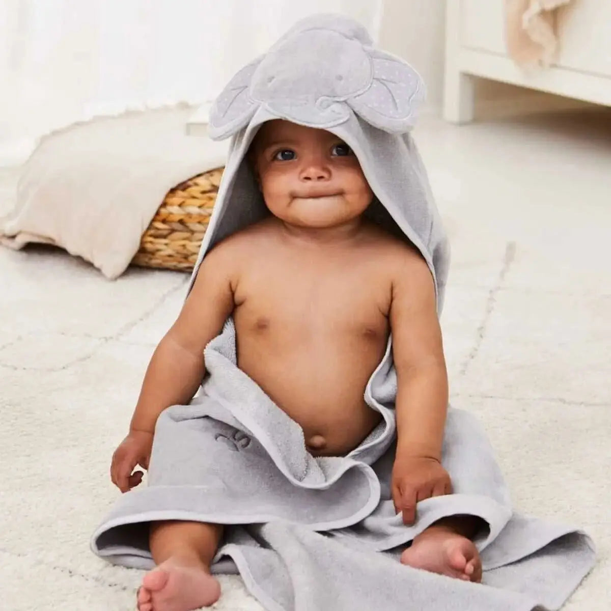 100% Cotton Elephant Baby Hooded Towel & Swaddle Blanket  Joy Gift London