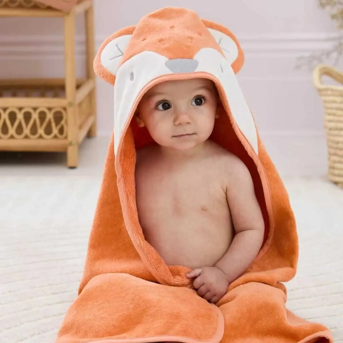 100% Cotton Fox Baby Hooded Towel & Swaddle Blanket  Joy Gift London