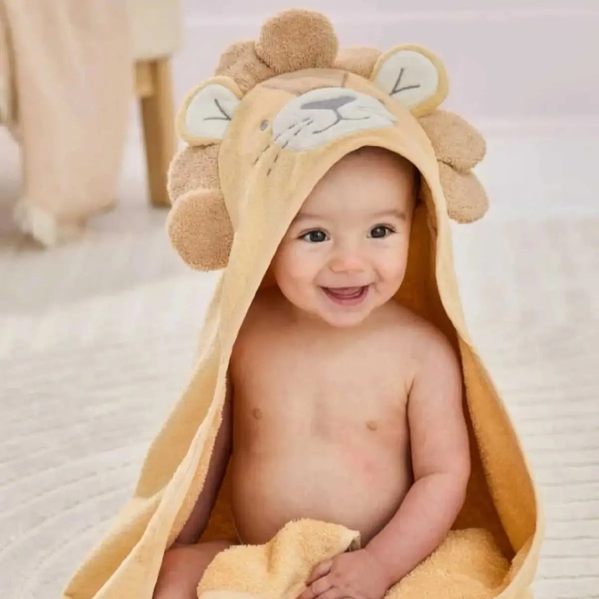 100% Cotton Lion Baby Hooded Towel & Swaddle Blanket  Joy Gift London