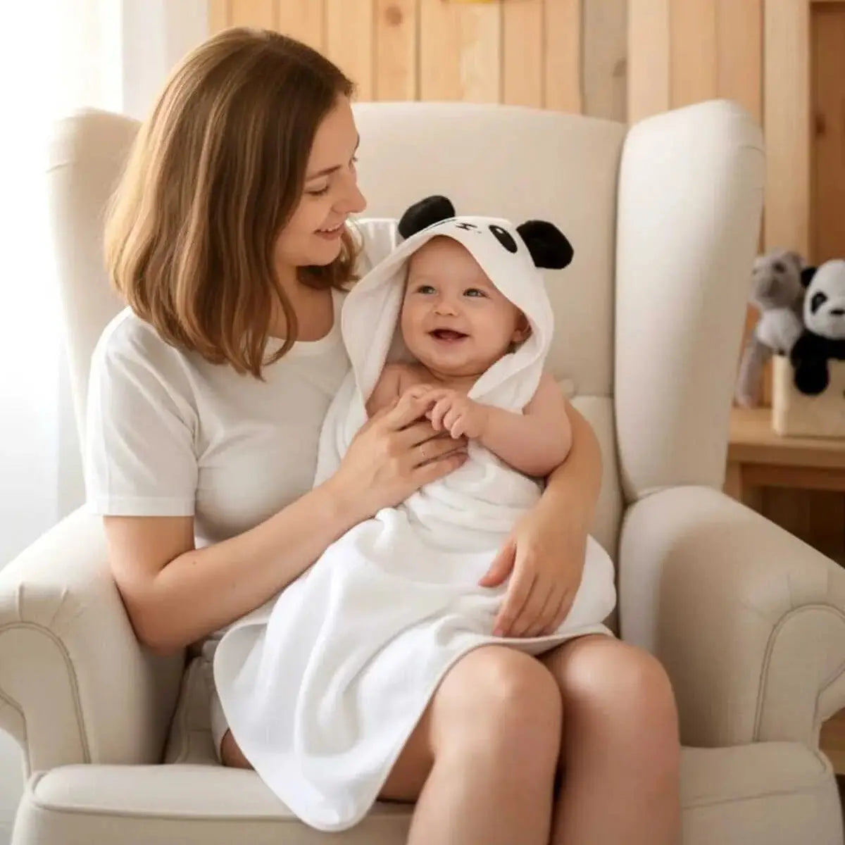 100% Cotton Panda Baby Hooded Towel & Swaddle Blanket  Joy Gift London