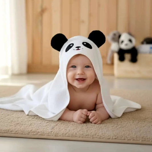 100% Cotton Panda Baby Hooded Towel & Swaddle Blanket  Joy Gift London