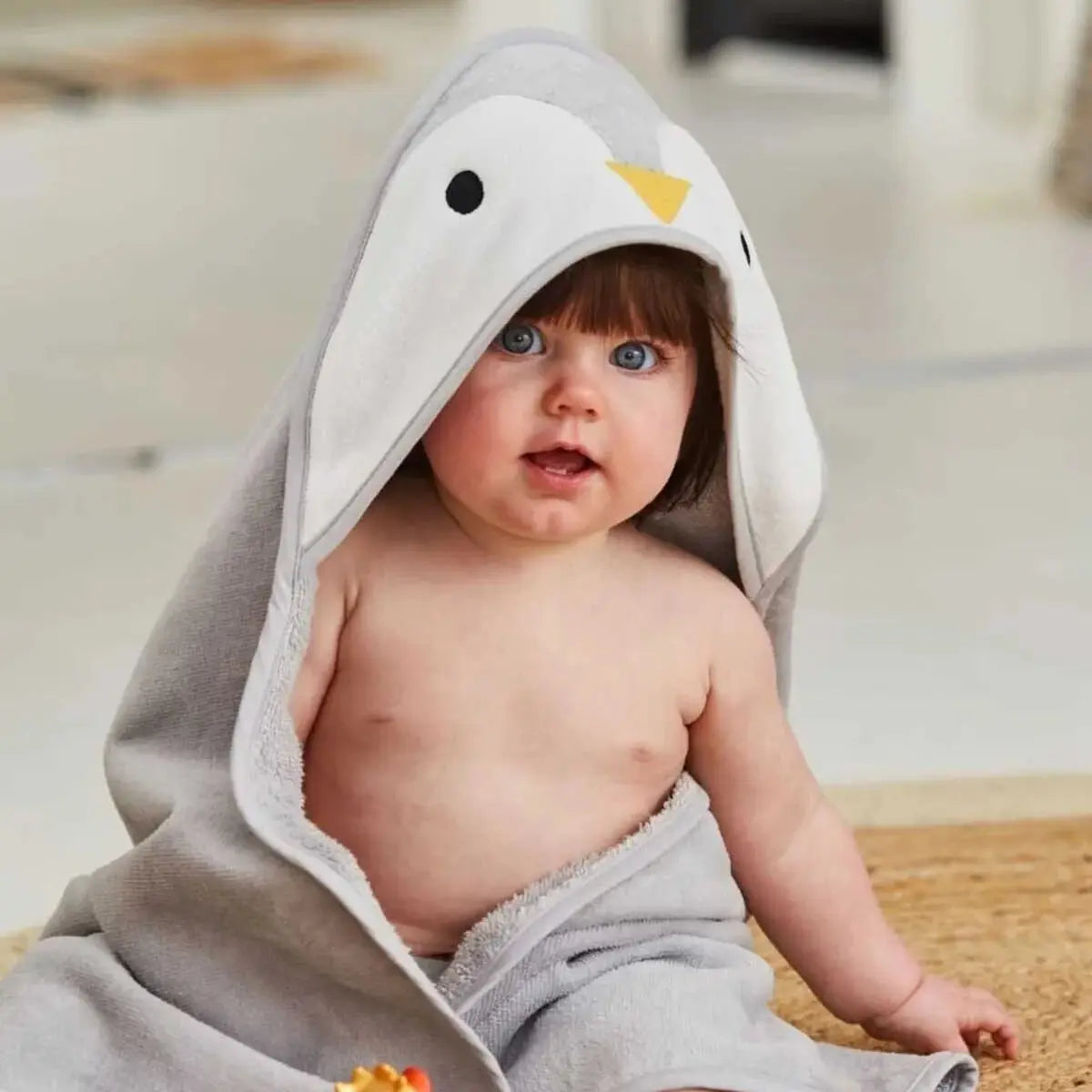 100% Cotton Penguin Baby Hooded Towel & Swaddle Blanket  Joy Gift London