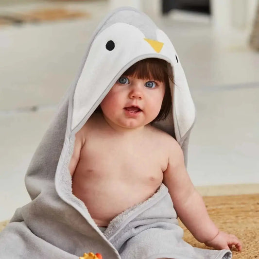 100% Cotton Penguin Baby Hooded Towel & Swaddle Blanket  Joy Gift London