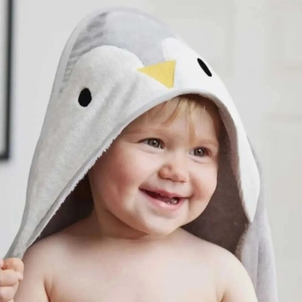 100% Cotton Penguin Baby Hooded Towel & Swaddle Blanket  Joy Gift London