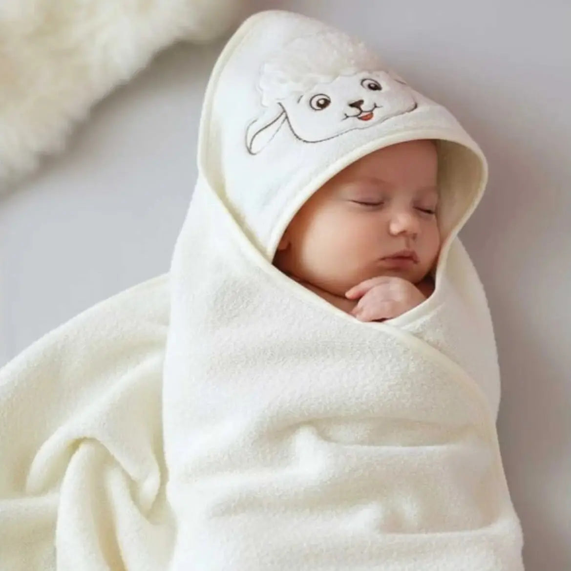 100% Cotton Sheep Baby Hooded Towel & Swaddle Blanket  Joy Gift London