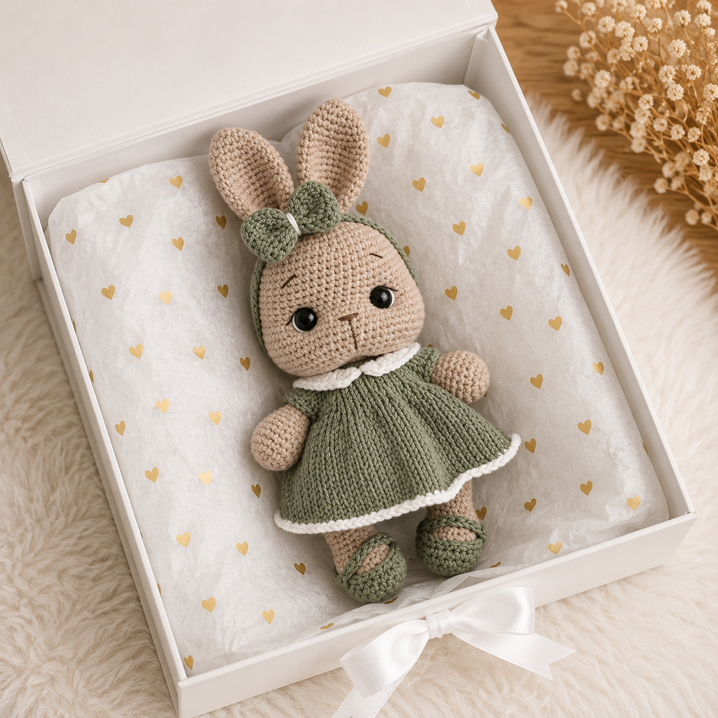 Handmade Crochet Bunny in Green Dress